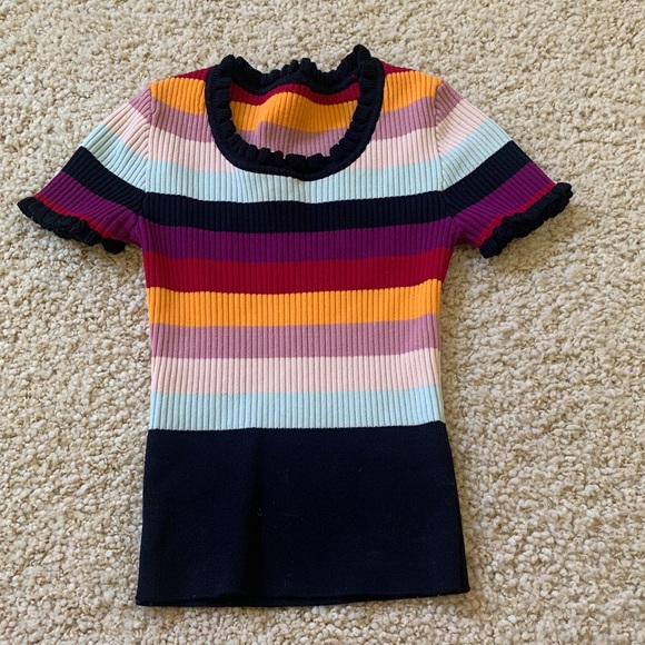 Cinq a Sept stripe rib short sleeve top XS - Picture 1 of 4